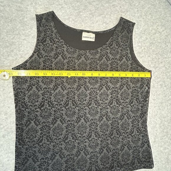 VTG FASHION BUG 90s Sleeveless Blouse Sz L Black Floral Silky Shell Round Neck - Picture 3 of 7